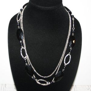 Beautiful silver and black statement layered necklace 23"